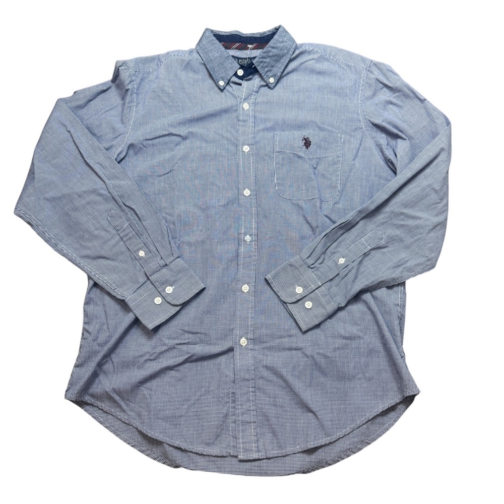 US Polo Assn Mens Button Down Shirt Blue Gingham Long‎ Sleeve Casual Size L
